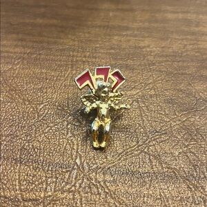 Lucky 777 Gold Angel Pin with Red Accents